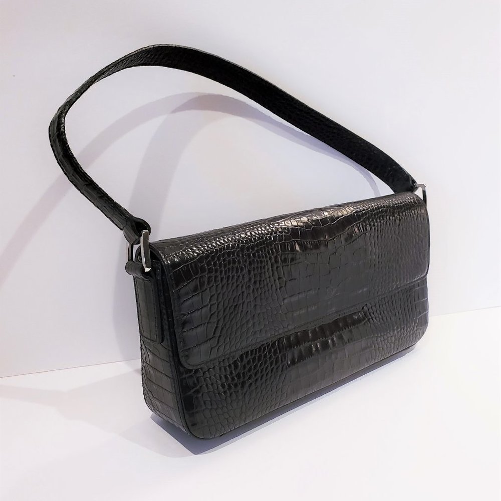 Ann Taylor Espresso Croc Embossed Leather Purse